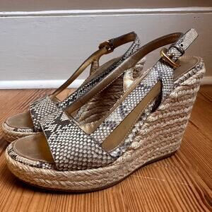 Prada Woven Espadrille Wedge Sandals in Taupe Snake Print